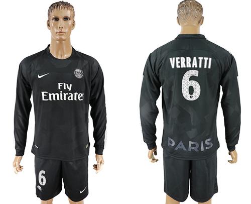 Paris Saint-Germain #6 Verratti Sec Away Long Sleeves Soccer Club Jersey - Click Image to Close
